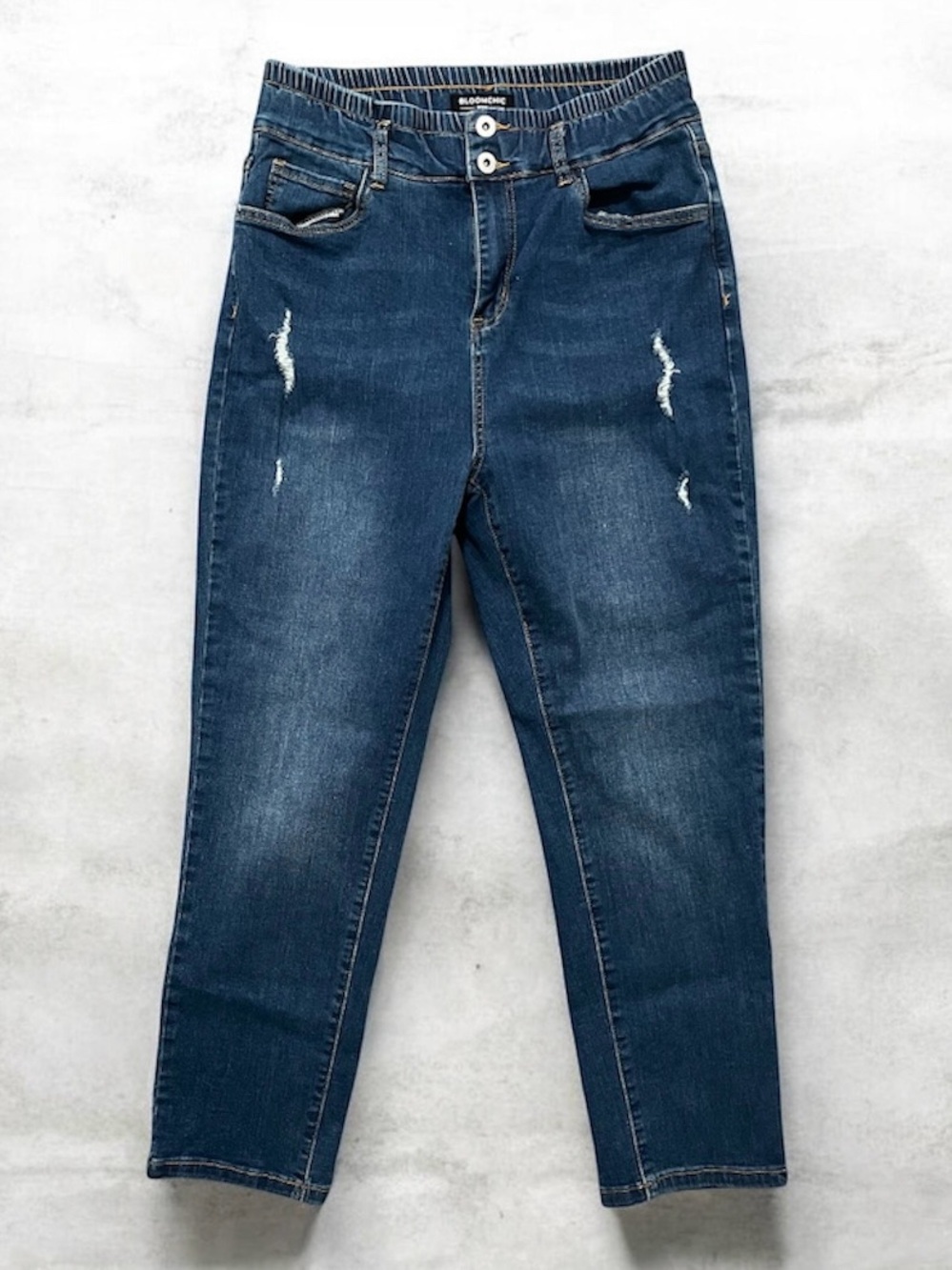 BloomChic Very Stretchy High Rise Medium Wash Ripped Jeans in Indigo